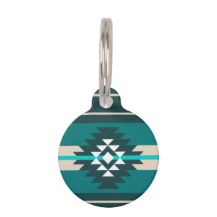 Aztec design in turquoise color pet tag