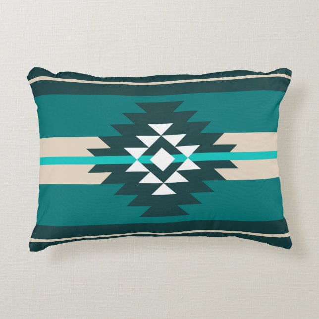 Aztec design in turquoise colour accent pillow (Front)