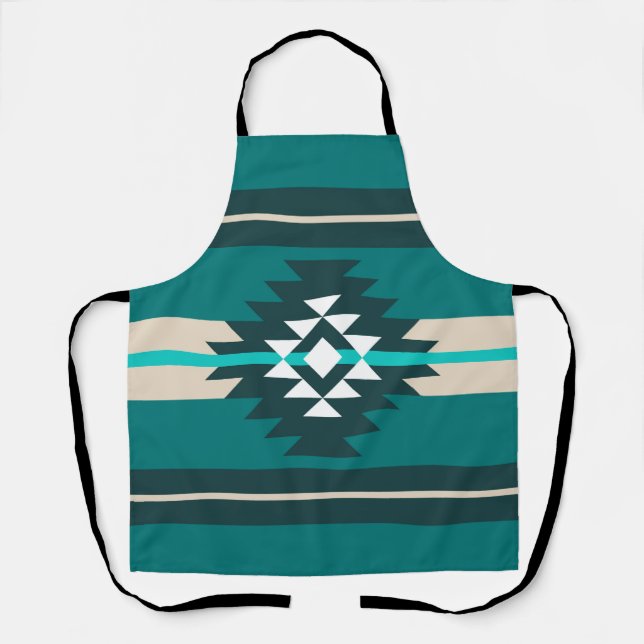 Aztec design in turquoise colour apron (Front)