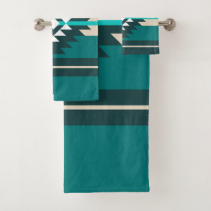 Aztec design in turquoise colour bath towel set