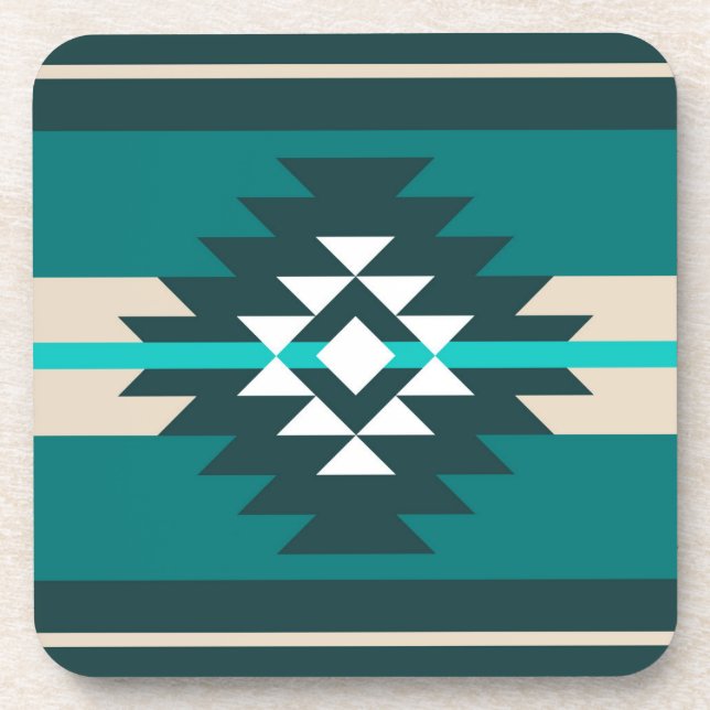 Aztec design in turquoise colour coaster (Front)