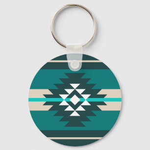 Aztec design in turquoise colour keychain