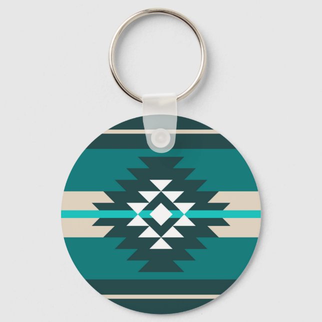 Aztec design in turquoise colour keychain (Front)