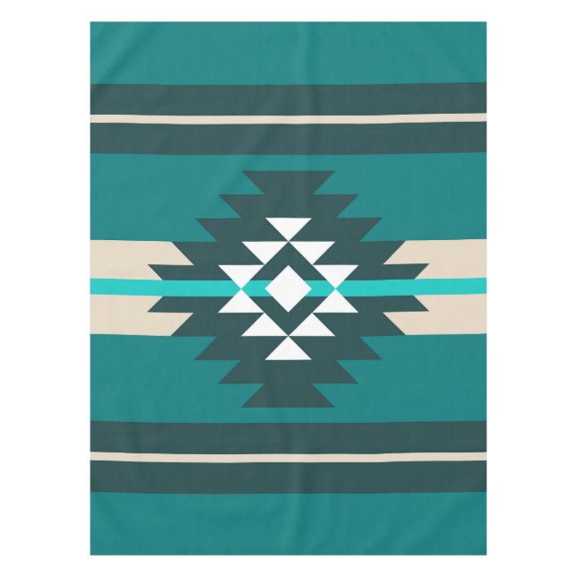 Aztec design in turquoise colour tablecloth (Front)