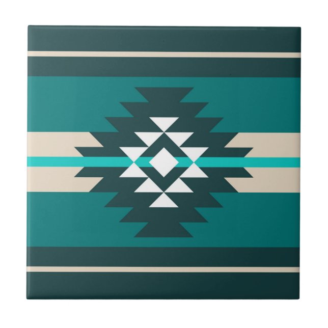 Aztec design in turquoise colour tile (Front)