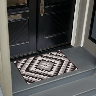 Aztec Diamond Motif Design Black White Grey Doormat