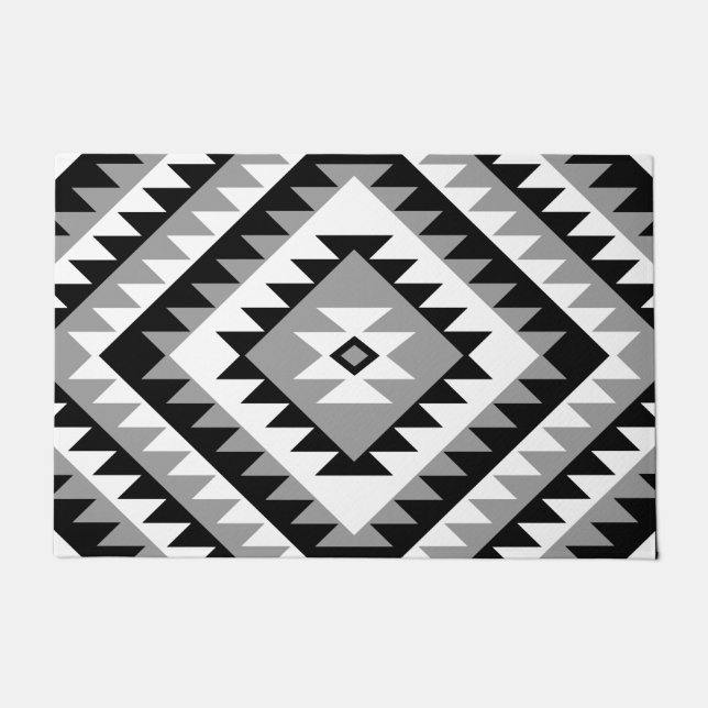 Aztec Diamond Motif Design Black White Grey Doormat (Front)