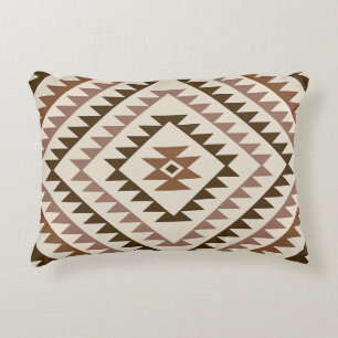 Aztec Diamond Motif Design Browns+Cream Accent Pillow