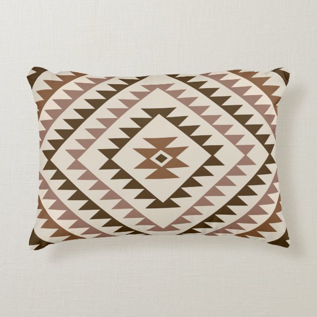Aztec Diamond Motif Design Browns+Cream Accent Pillow (Front)