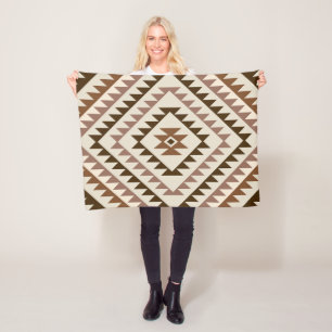 Aztec Diamond Motif Design Browns+Cream Fleece Blanket
