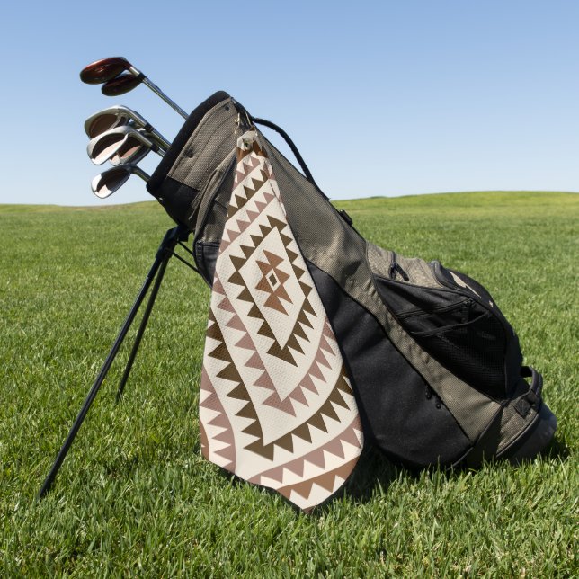 Aztec Diamond Motif Design Browns+Cream Golf Towel (Green)