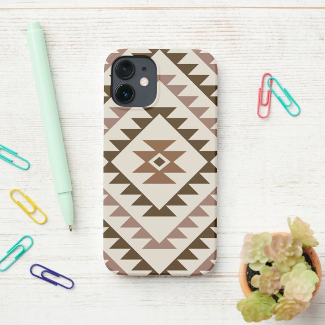 Aztec Diamond Motif Design Browns+Cream iPhone Case (On Desk)