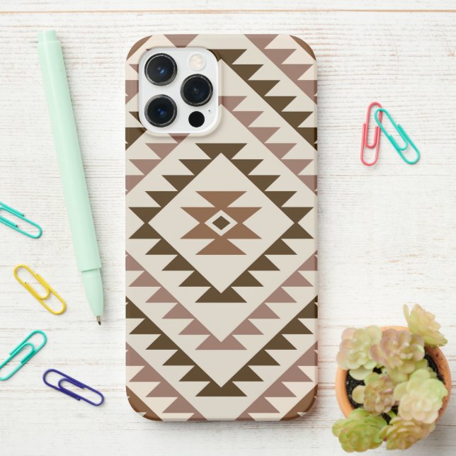 Aztec Diamond Motif Design Browns+Cream iPhone Case (On Desk)