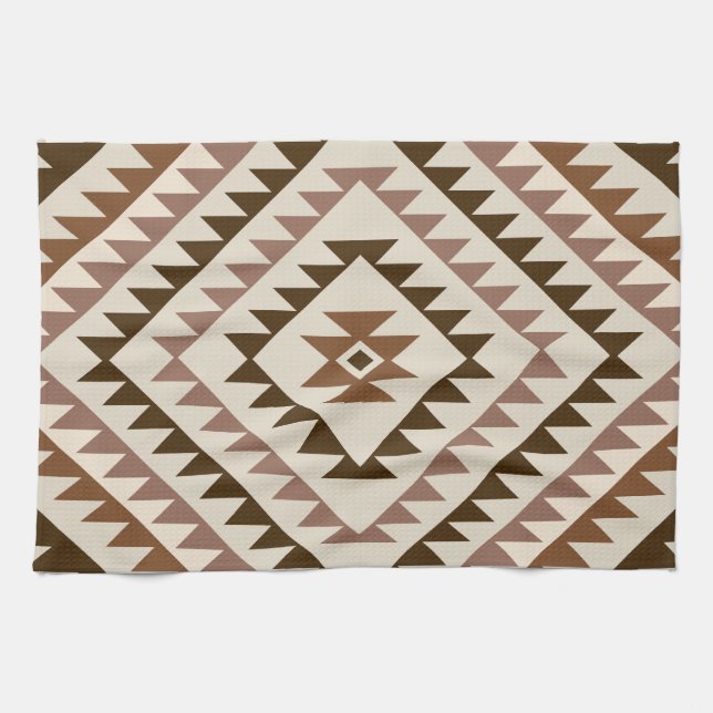 Aztec Diamond Motif Design Browns+Cream Kitchen Towel (Horizontal)