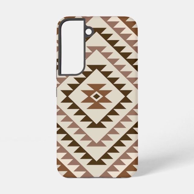 Aztec Diamond Motif Design Browns+Cream Samsung Galaxy S22 Case (Back)