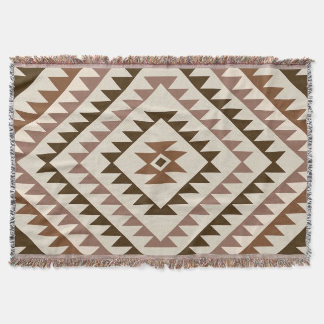 Aztec Diamond Motif Design Browns+Cream Throw Blanket (Front)