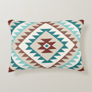 Aztec Diamond Motif Design Teals Creams Browns Accent Pillow