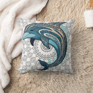 Aztec Dolphin Big Print Throw Pillow