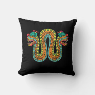 Aztec Double Headed Serpent Snake Mexico Art Throw Pillow