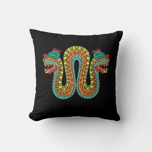 Aztec Double Headed Serpent Snake Mexico Art Throw Pillow (Front)
