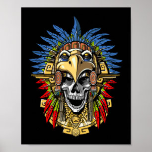 Aztec Eagle Skull Native Indian Warrior Mask Poster