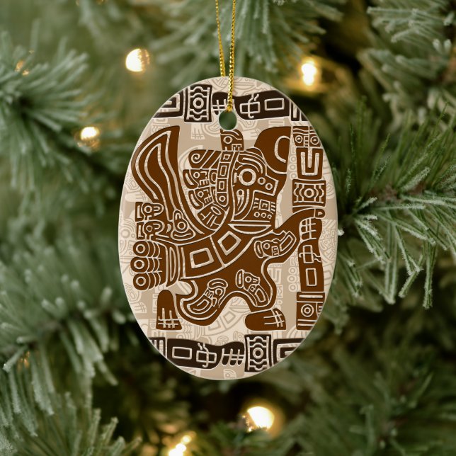 Aztec Eagle Warrior Tribal Ancient Art Ceramic Ornament (Tree)