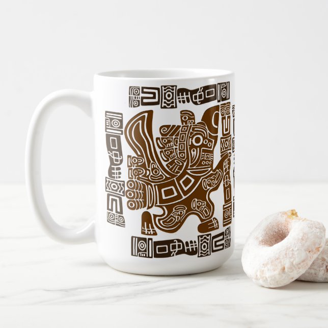 Aztec Eagle Warrior Tribal Ancient Art Coffee Mug (With Donut)
