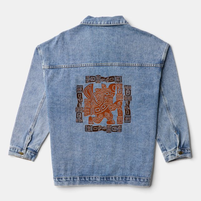 Aztec Eagle Warrior Tribal Ancient Art Denim Jacket (Back)