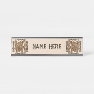Aztec Eagle Warrior Tribal Ancient Art Desk Name Plate