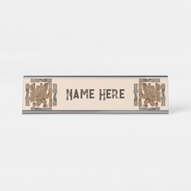 Aztec Eagle Warrior Tribal Ancient Art Desk Name Plate (Front)