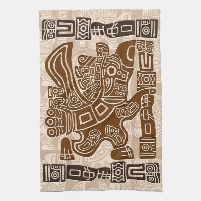 Aztec Eagle Warrior Tribal Ancient Art Kitchen Towel (Vertical)
