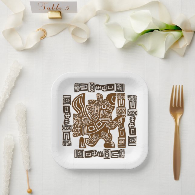 Aztec Eagle Warrior Tribal Ancient Art Paper Plate (Wedding)