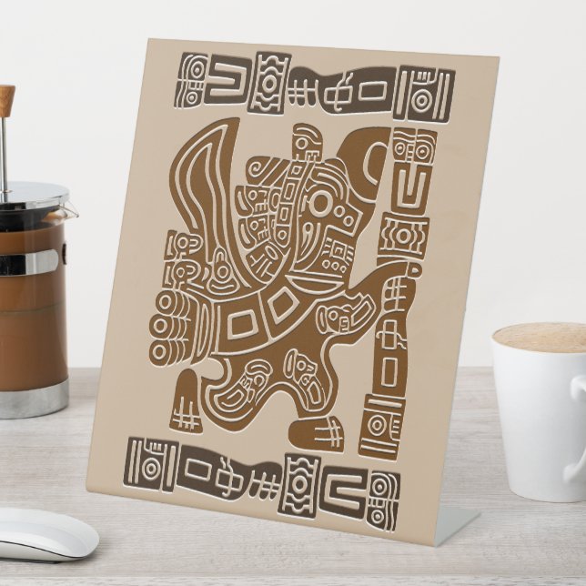 Aztec Eagle Warrior Tribal Ancient Art Pedestal Sign (In SItu)