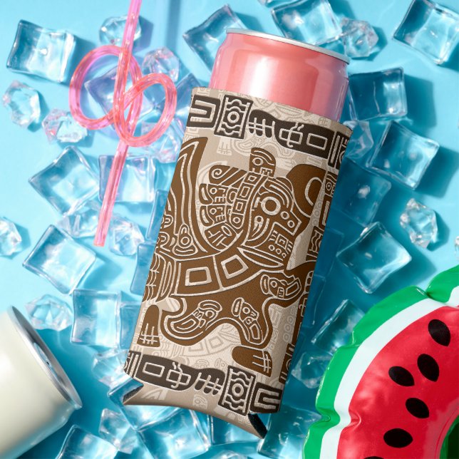 Aztec Eagle Warrior Tribal Ancient Art Seltzer Can Cooler (In Situ Summer)