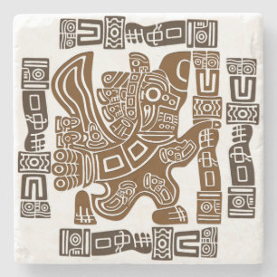 Aztec Eagle Warrior Tribal Ancient Art Stone Coaster