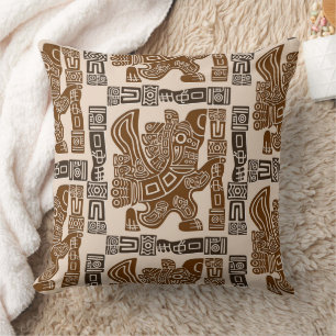 Aztec Eagle Warrior Tribal Ancient Art Throw Pillow