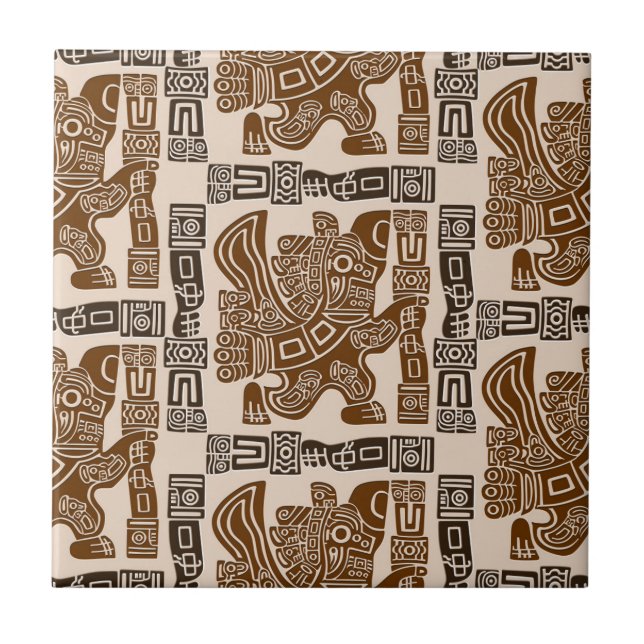 Aztec Eagle Warrior Tribal Ancient Art Tile (Front)