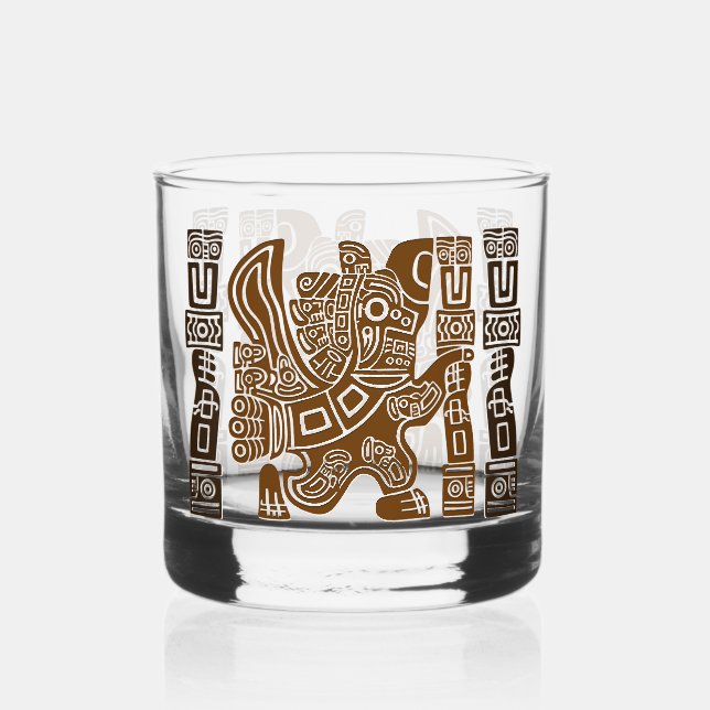 Aztec Eagle Warrior Tribal Ancient Art Whiskey Glass (Front)