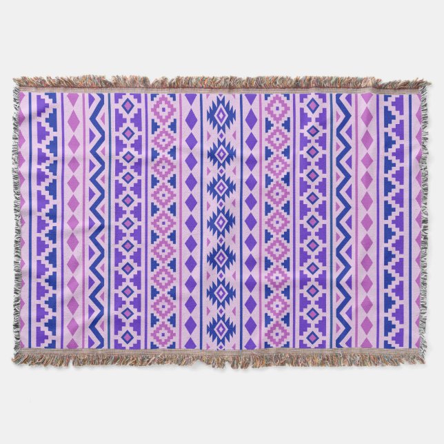 Aztec Essence II Vertical Ptn Pinks Blue Purple Throw Blanket (Front)