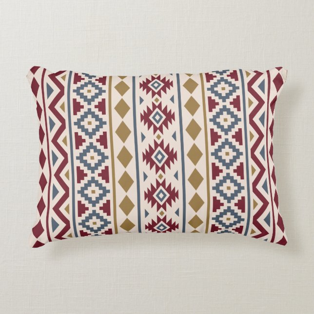Aztec Essence III (V) Ptn Red Blue Gold Cream Decorative Pillow (Front)