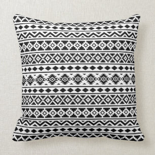 Aztec Essence Pattern II Black on White Throw Pillow