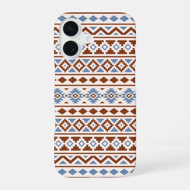 Aztec Essence Pattern II Rust Blue Cream iPhone 16 Case (Back)