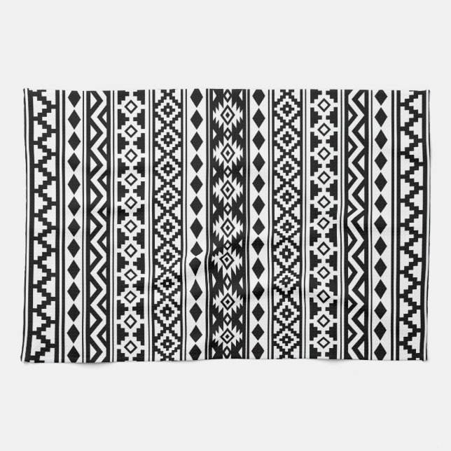 Aztec Essence Pattern IIb Black & White Kitchen Towel (Horizontal)
