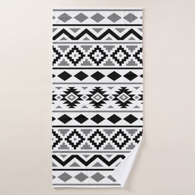 Aztec Essence Pattern III Black White Grey Bath Towel (Bath Towel)