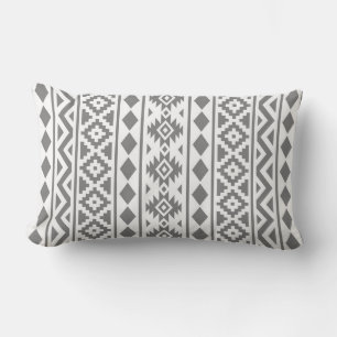 Aztec Essence Pattern III Grey on White Lumbar Pillow