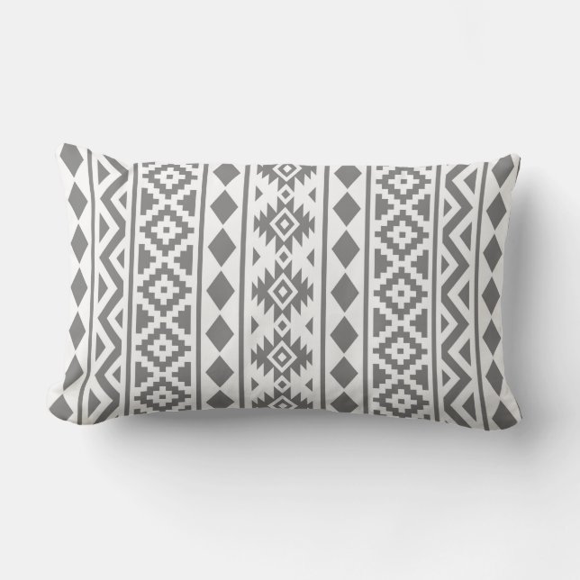Aztec Essence Pattern III Grey on White Lumbar Pillow (Front)