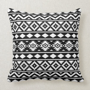Aztec Essence Pattern III White on Black Throw Pillow