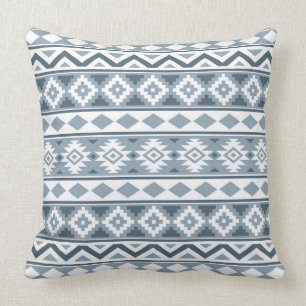 Aztec Essence Pattern IIIb Blue-Greys & White Throw Pillow