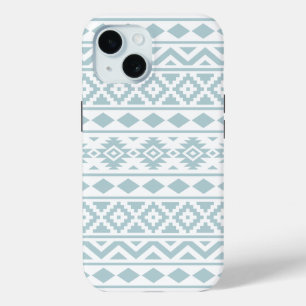 Aztec Essence Ptn III Duck Egg Blue on White iPhone 15 Case