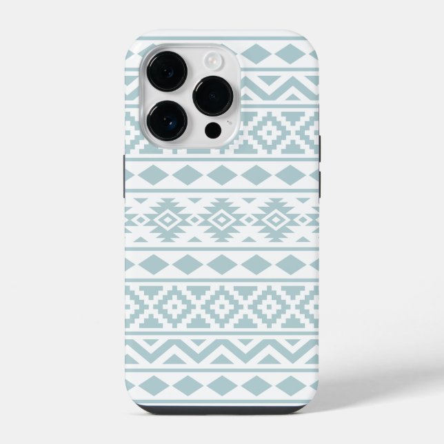 Aztec Essence Ptn III Duck Egg Blue on White iPhone Case (Back)